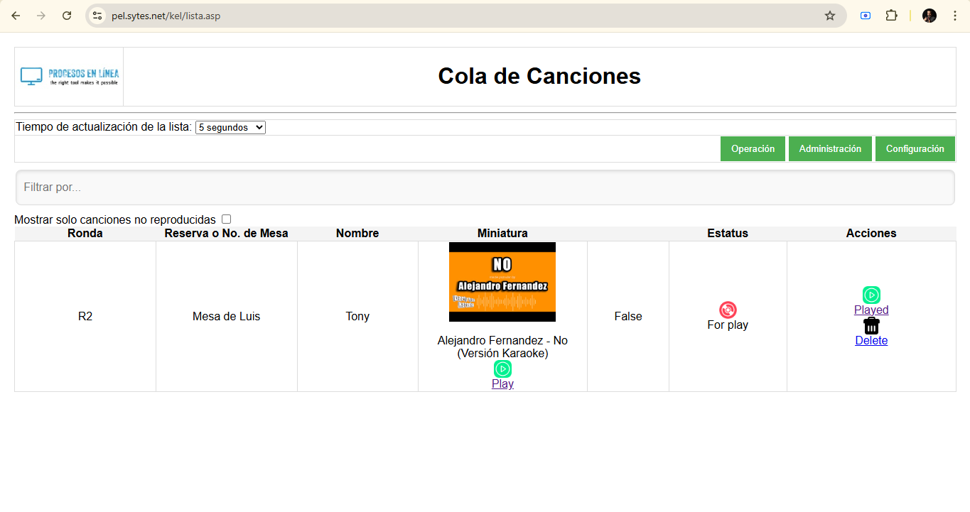 Cola de reproduccion con una canción