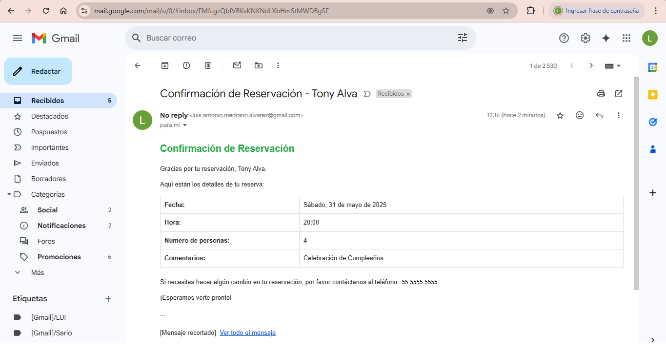 Confirma con tu cliente su reservación