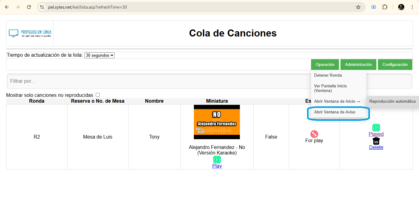 Lanza ventana de avisos en segundo monitor